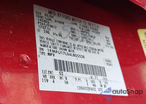 2004 Ford Expedition Eddie Bauer z USA, uszkodzony, nr VIN 1FMFU17L04LB05528